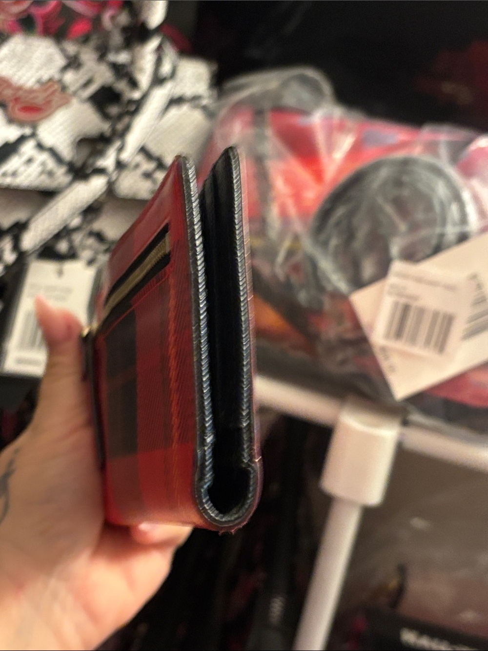 kate spade Red Black Plaid Zip Card Holder - Picture 6 of 11